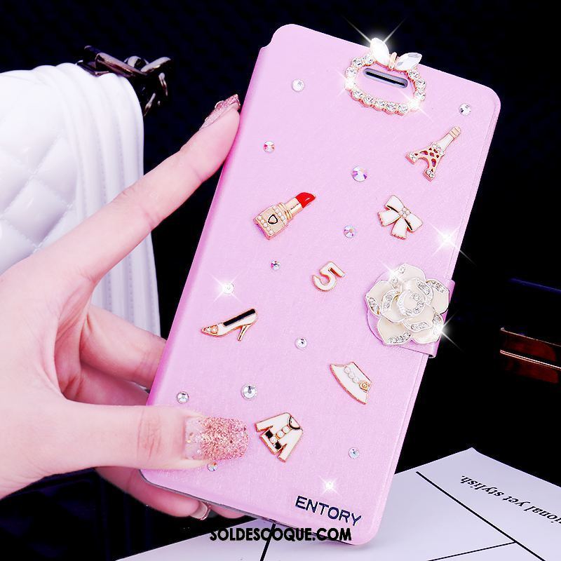 Coque Oppo F5 Youth Incruster Strass Étui En Cuir Rose Téléphone Portable En Vente