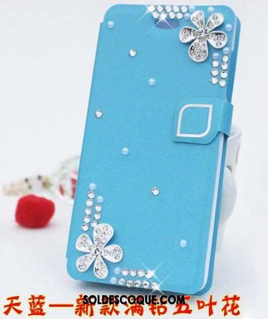 Coque Oppo F7 Clamshell Bleu Strass Nouveau Téléphone Portable Housse Pas Cher