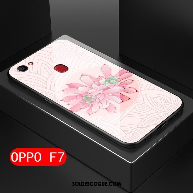 Coque Oppo F7 Verre Rose Fluide Doux Protection Téléphone Portable Pas Cher