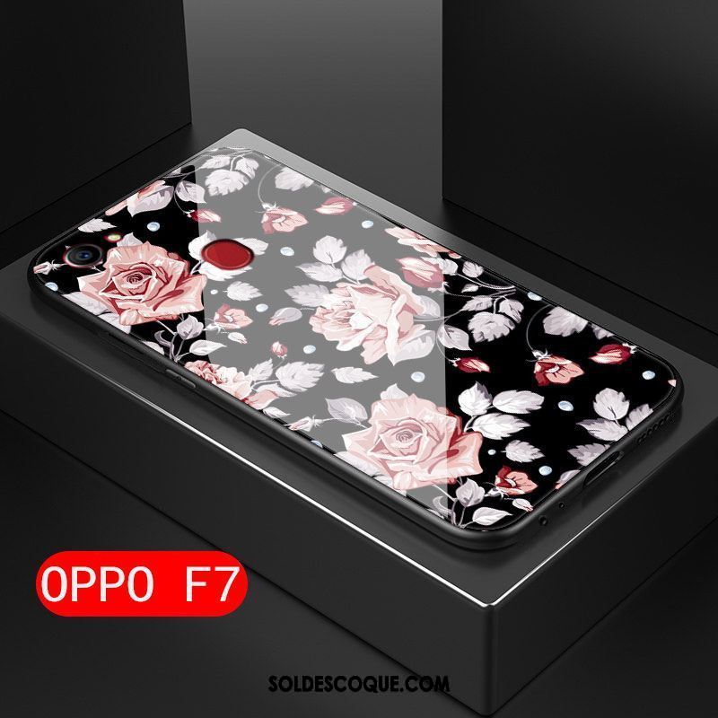 Coque Oppo F7 Verre Rose Fluide Doux Protection Téléphone Portable Pas Cher