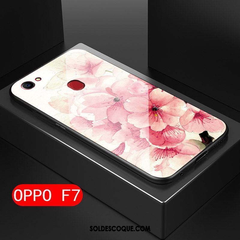 Coque Oppo F7 Verre Rose Fluide Doux Protection Téléphone Portable Pas Cher