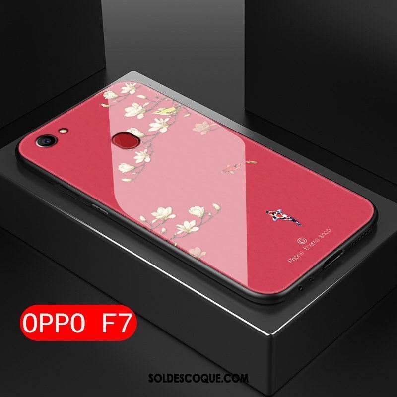 Coque Oppo F7 Verre Rose Fluide Doux Protection Téléphone Portable Pas Cher