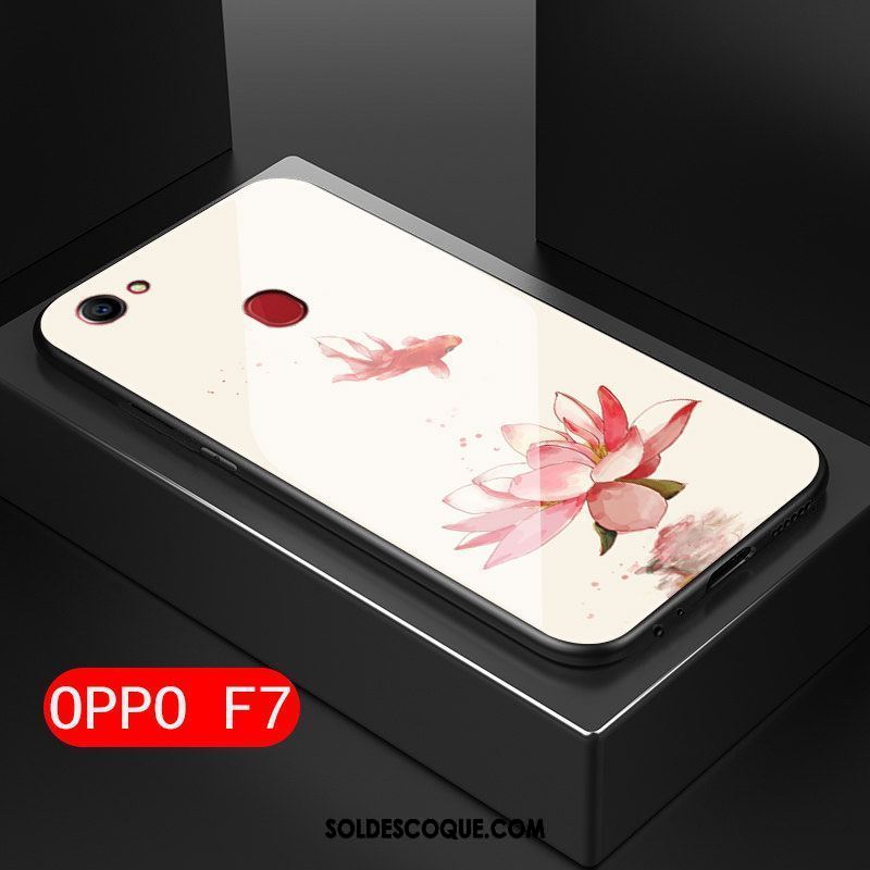 Coque Oppo F7 Verre Rose Fluide Doux Protection Téléphone Portable Pas Cher