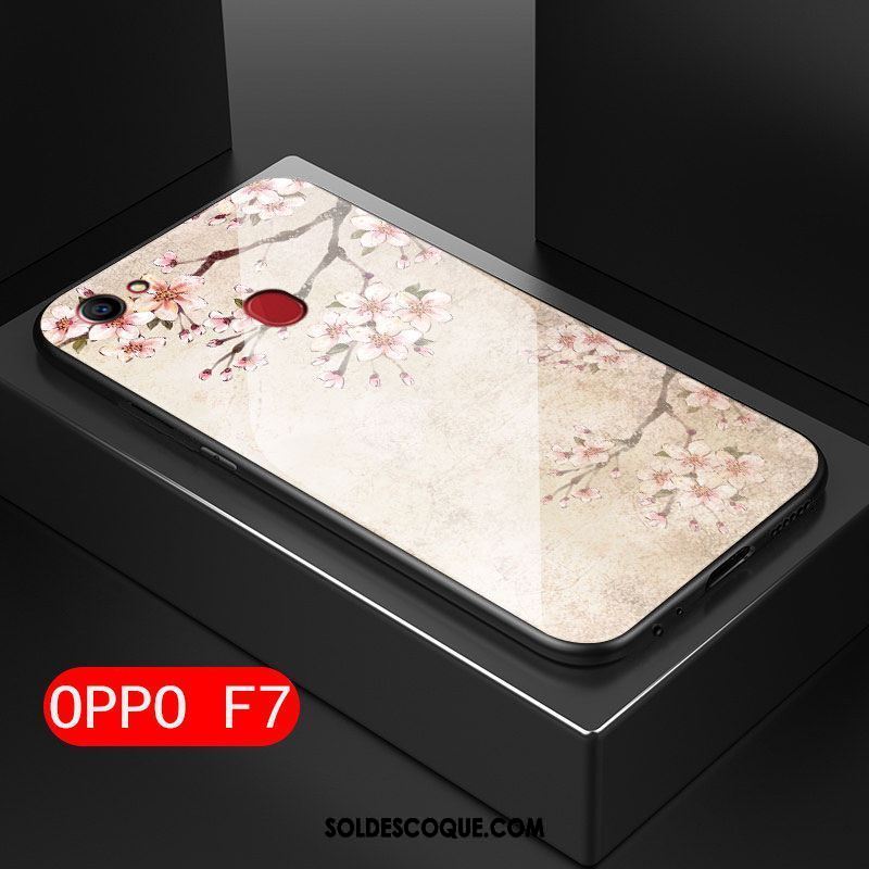 Coque Oppo F7 Verre Rose Fluide Doux Protection Téléphone Portable Pas Cher