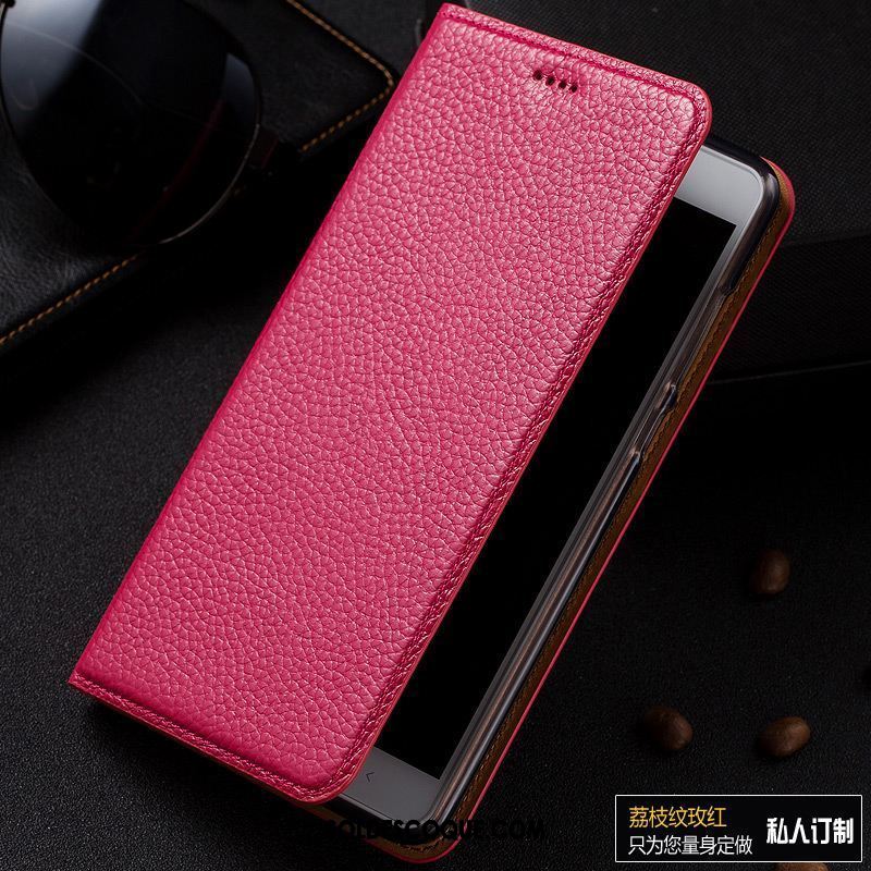 Coque Oppo F7 Youth Étui En Cuir Bleu Cuir Véritable Protection Litchi Pas Cher