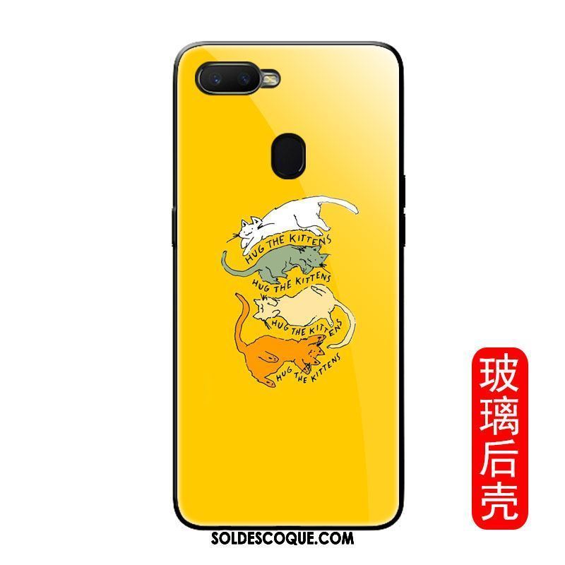 Coque Oppo F9 Animal Verre Jaune Drôle Chat Pas Cher