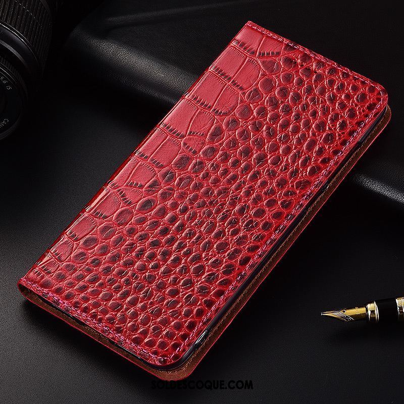 Coque Oppo F9 Fluide Doux Téléphone Portable Rouge Crocodile Cuir Véritable Housse En Ligne