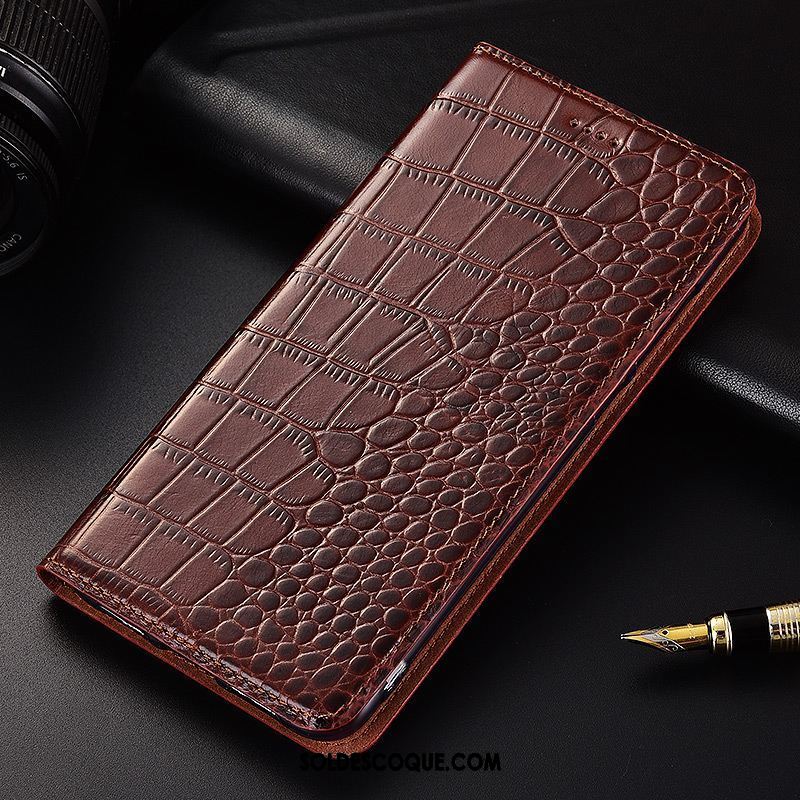 Coque Oppo F9 Fluide Doux Téléphone Portable Rouge Crocodile Cuir Véritable Housse En Ligne