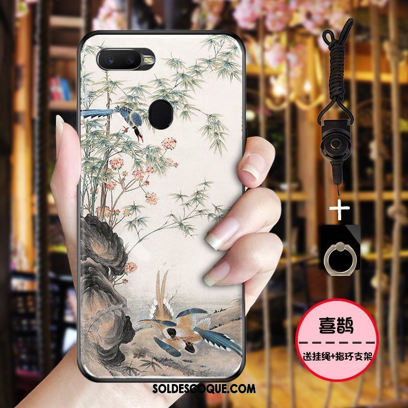 Coque Oppo F9 Starry Délavé En Daim Style Chinois Étui Noir Vintage En Ligne