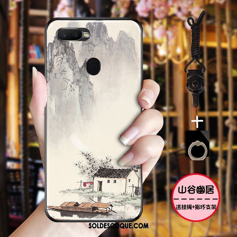 Coque Oppo F9 Starry Délavé En Daim Style Chinois Étui Noir Vintage En Ligne