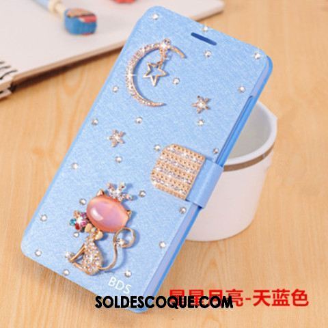 Coque Oppo F9 Étui En Cuir Personnalité Tout Compris Bleu Strass Pas Cher