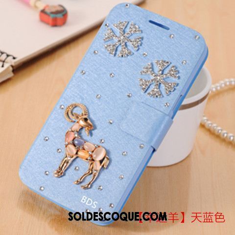 Coque Oppo F9 Étui En Cuir Personnalité Tout Compris Bleu Strass Pas Cher