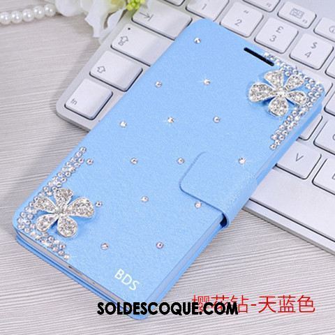 Coque Oppo F9 Étui En Cuir Personnalité Tout Compris Bleu Strass Pas Cher