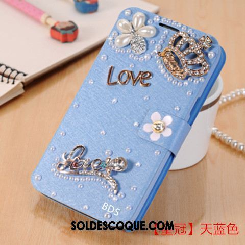 Coque Oppo F9 Étui En Cuir Personnalité Tout Compris Bleu Strass Pas Cher