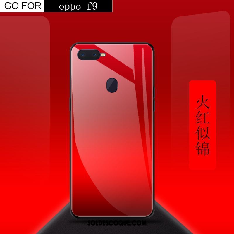 Coque Oppo F9 Étui Téléphone Portable Rouge Créatif Verre Trempé Pas Cher