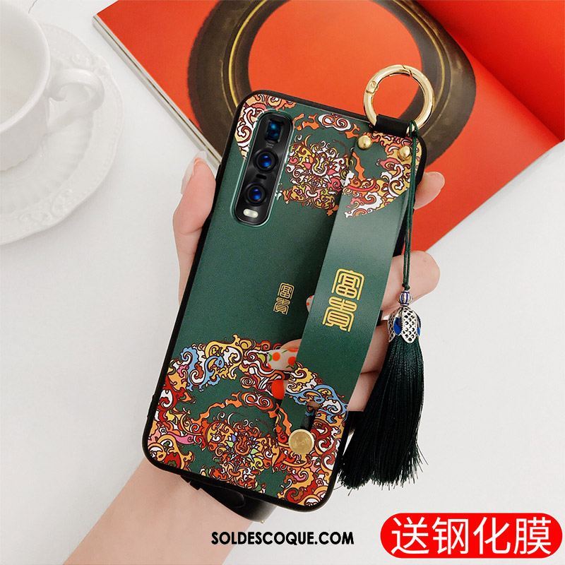 Coque Oppo Find X2 Pro Vert Incassable Délavé En Daim Tout Compris Téléphone Portable Soldes