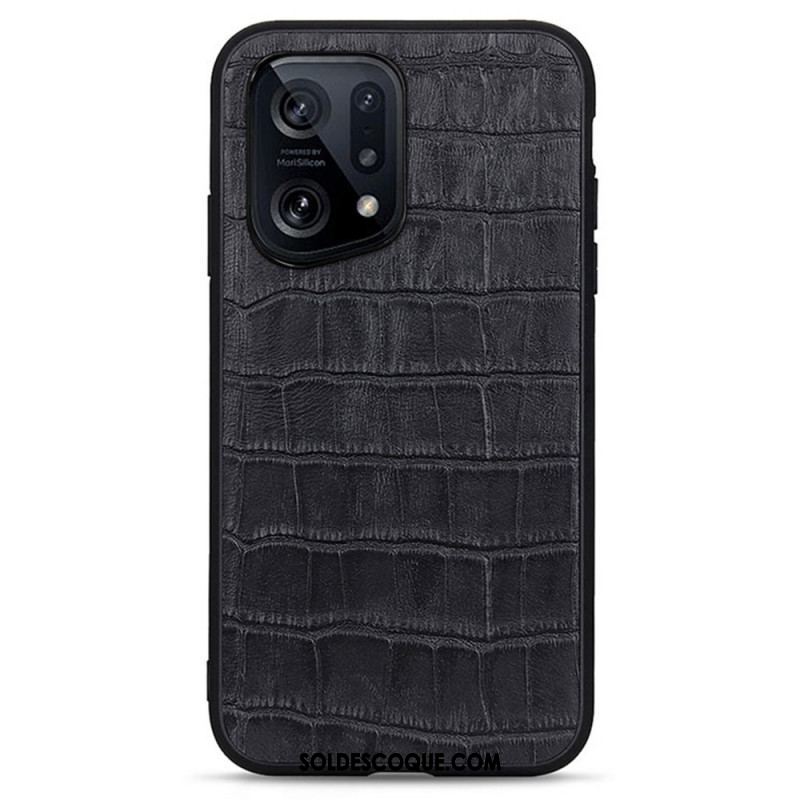 Coque Oppo Find X5 Véritable Cuir Texture Crocodile