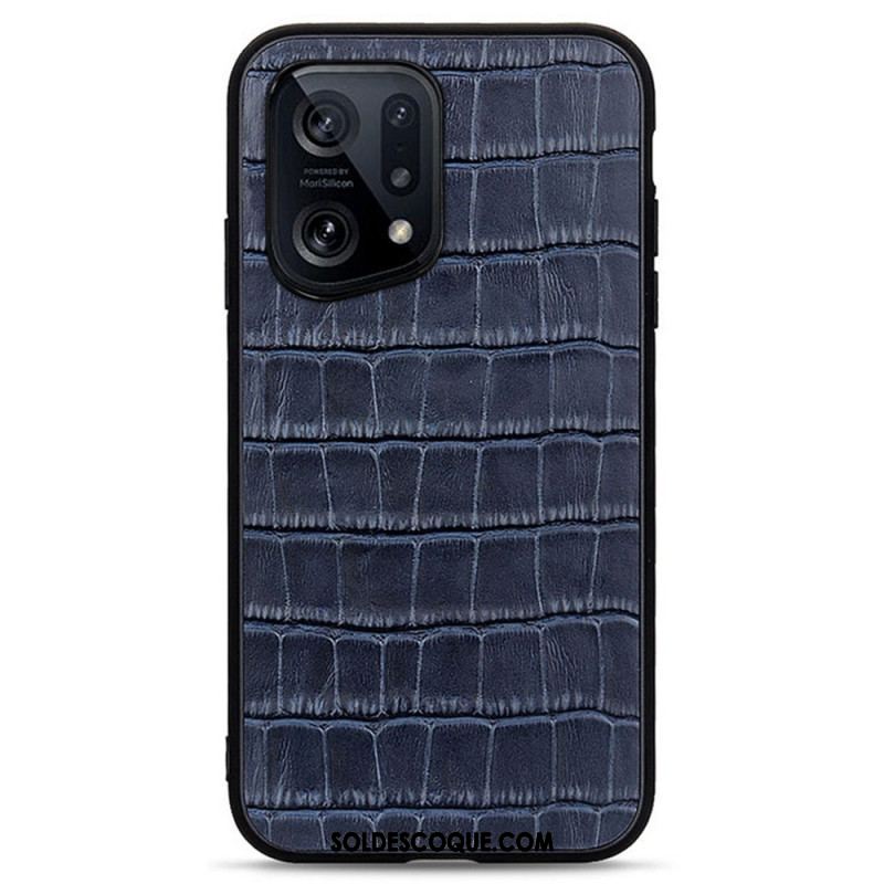 Coque Oppo Find X5 Véritable Cuir Texture Crocodile