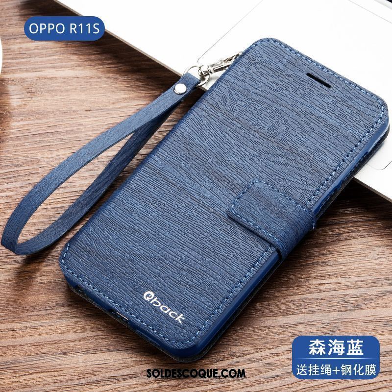 Coque Oppo R11s Bleu Marin Téléphone Portable Protection Étui En Cuir Incassable Soldes