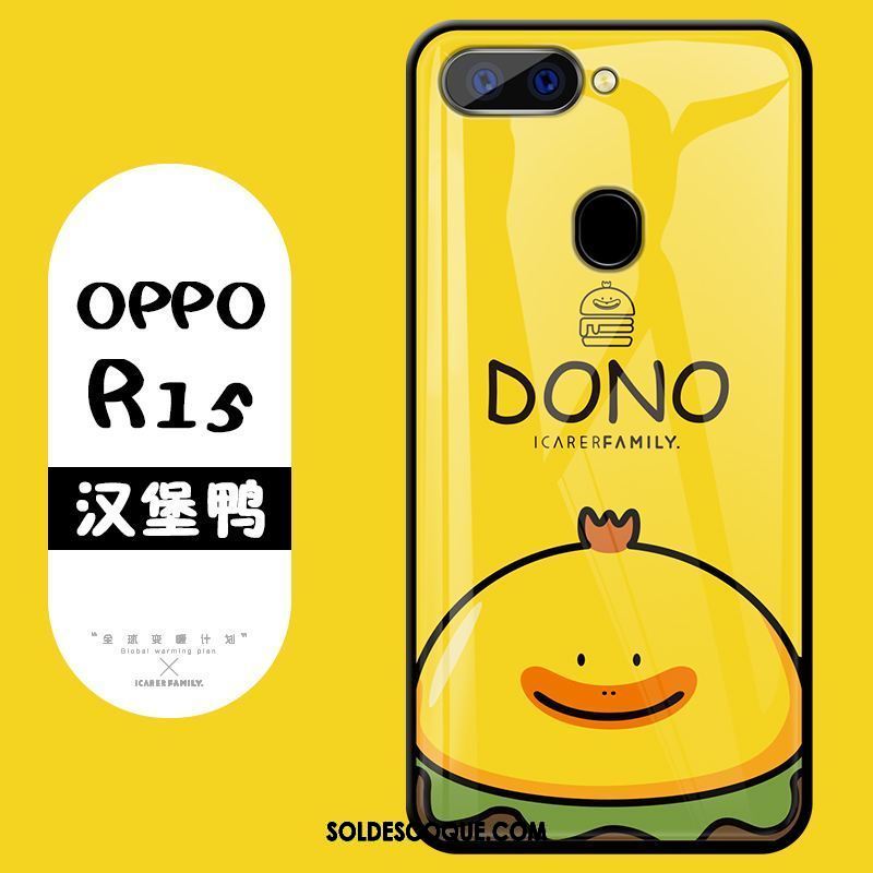 Coque Oppo R15 Dessin Animé Verre Étui Jaune Téléphone Portable Housse En Vente