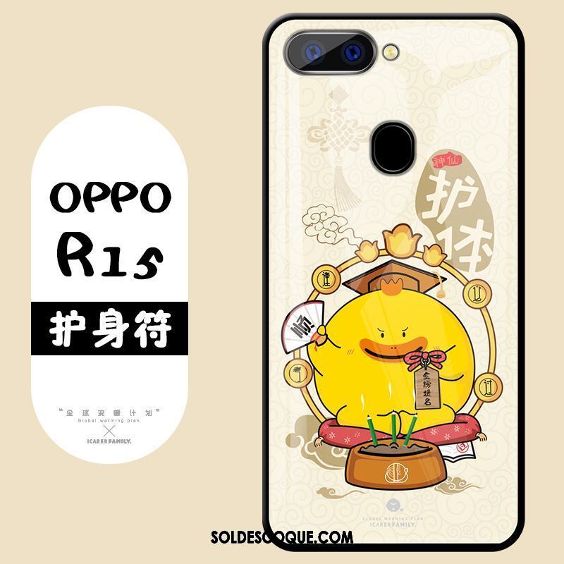 Coque Oppo R15 Dessin Animé Verre Étui Jaune Téléphone Portable Housse En Vente