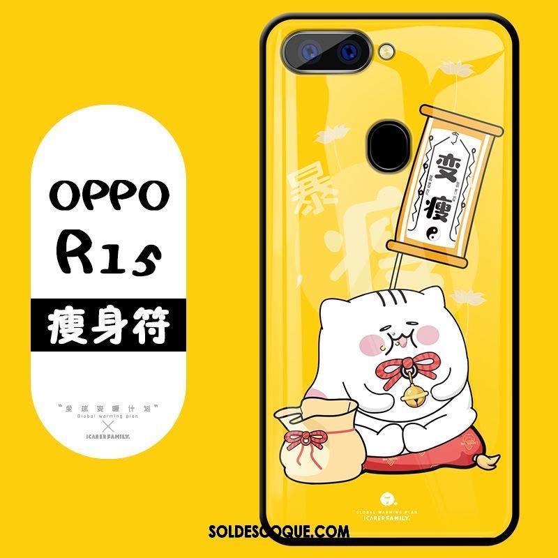 Coque Oppo R15 Dessin Animé Verre Étui Jaune Téléphone Portable Housse En Vente