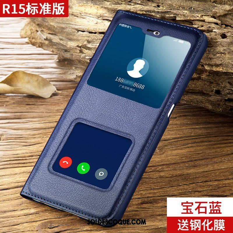 Coque Oppo R15 Personnalité Délavé En Daim Étui Créatif Bleu Marin Pas Cher