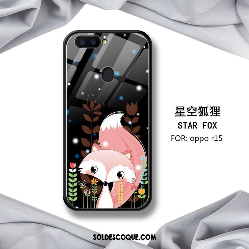 Coque Oppo R15 Personnalité Marque De Tendance Incassable Verre Noir Housse Soldes