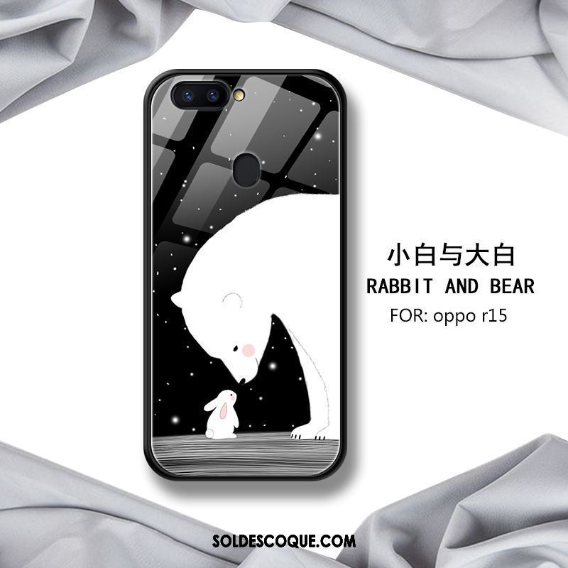 Coque Oppo R15 Personnalité Marque De Tendance Incassable Verre Noir Housse Soldes