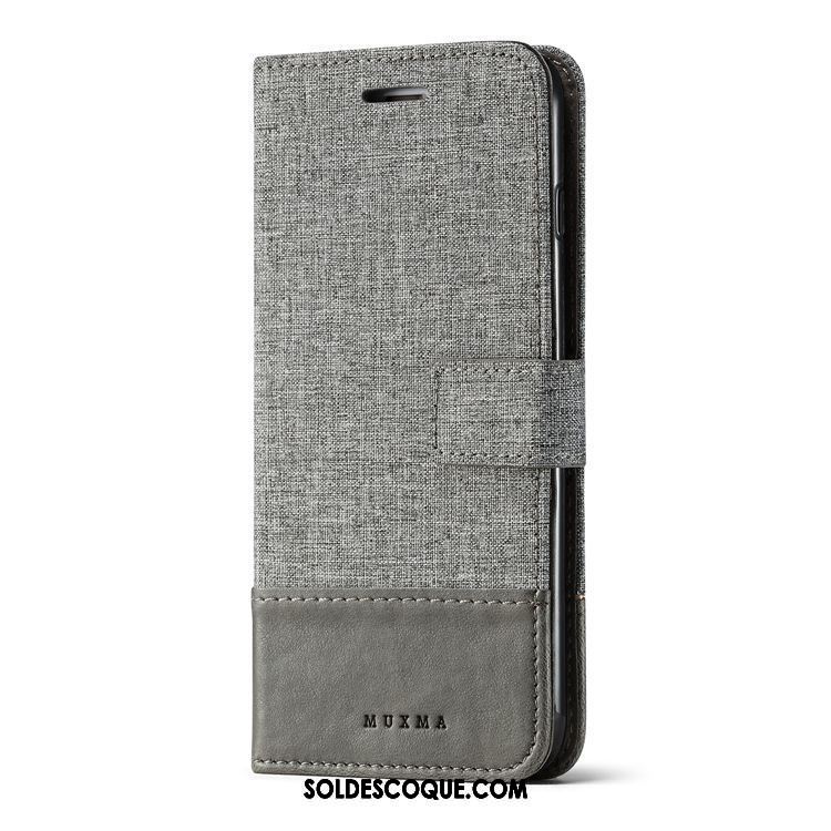 Coque Oppo R15 Pro Denim Étui En Cuir Noir Carte Incassable Pas Cher