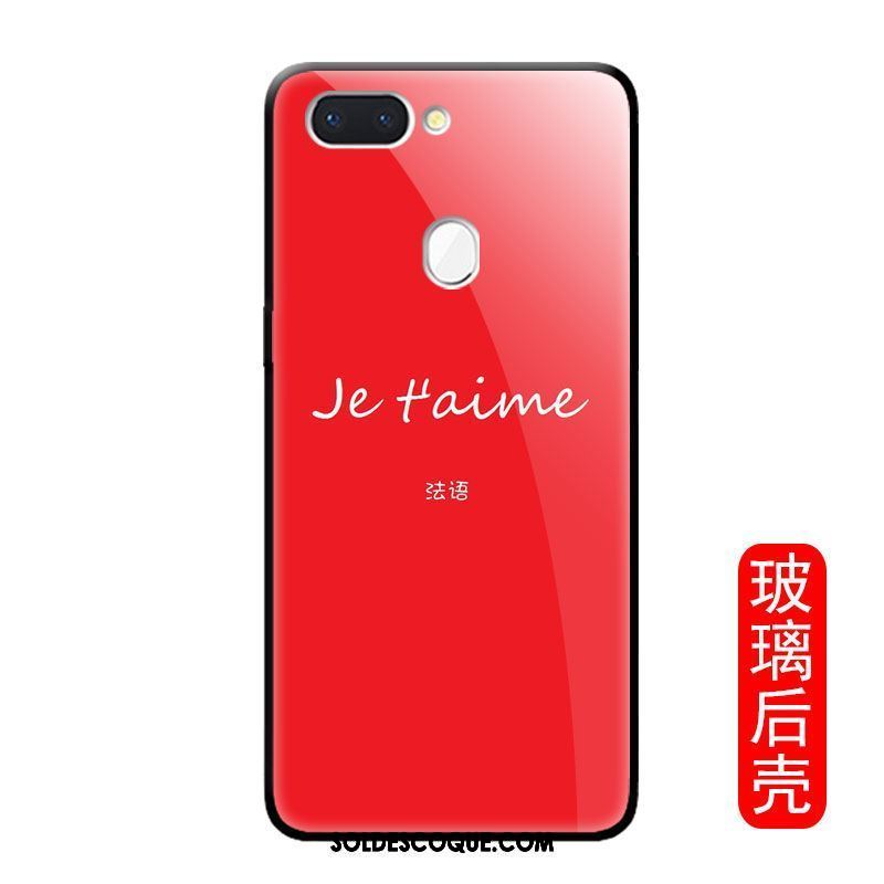 Coque Oppo R15 Pro Téléphone Portable Couvercle Arrière Net Rouge Amoureux Verre Pas Cher