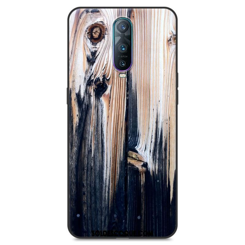 Coque Oppo R17 Pro Fluide Doux Peinture Noir Grain De Bois Marque De Tendance Housse En Vente