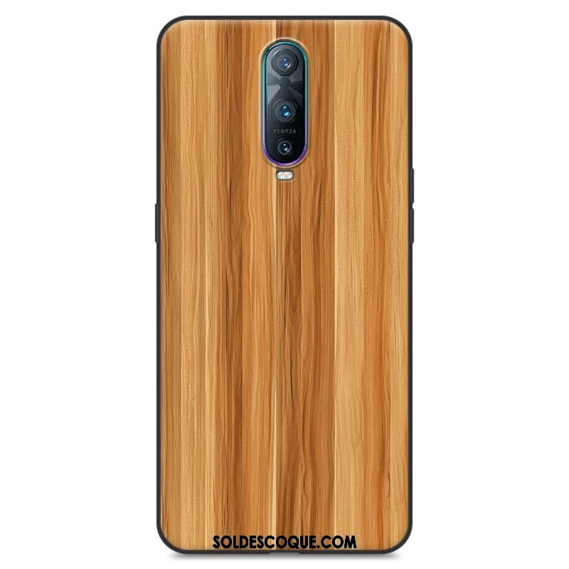 Coque Oppo R17 Pro Fluide Doux Peinture Noir Grain De Bois Marque De Tendance Housse En Vente