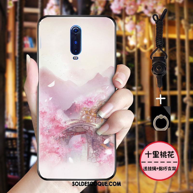 Coque Oppo R17 Pro Style Chinois Bleu Fluide Doux Grue Rose France