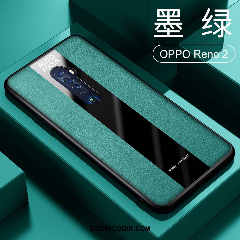 Coque Oppo Reno 2 Tempérer Vert Foncé Étui En Cuir Très Mince Tout Compris Pas Cher