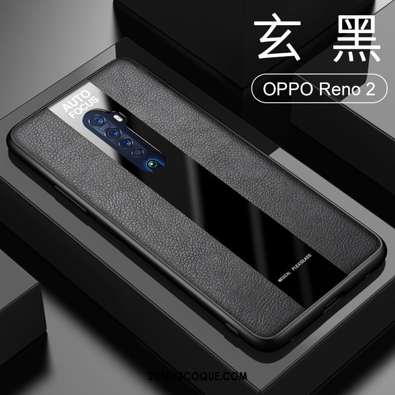 Coque Oppo Reno 2 Tempérer Vert Foncé Étui En Cuir Très Mince Tout Compris Pas Cher