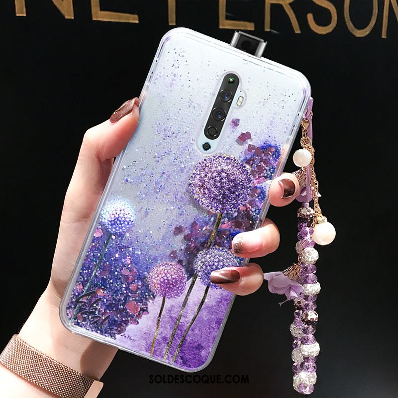 Coque Oppo Reno 2 Z Violet Fleurs De Papillons Téléphone Portable Incassable Bracelet Pas Cher