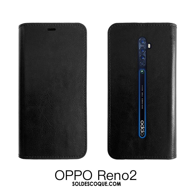 Coque Oppo Reno 2 Étui En Cuir Protection Noir Tempérer Cuir Véritable En Vente