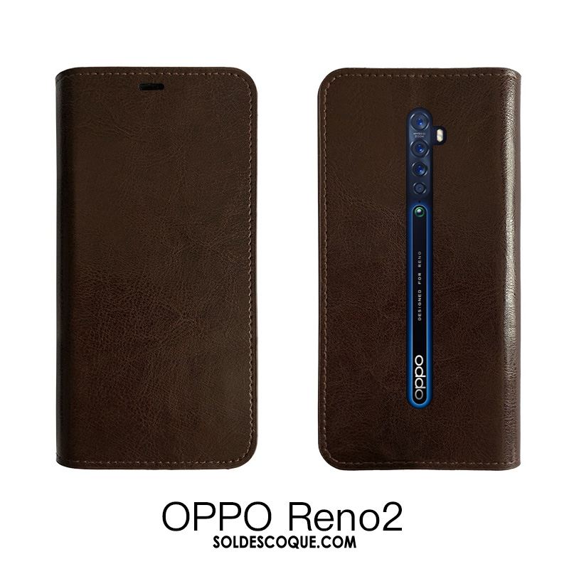 Coque Oppo Reno 2 Étui En Cuir Protection Noir Tempérer Cuir Véritable En Vente