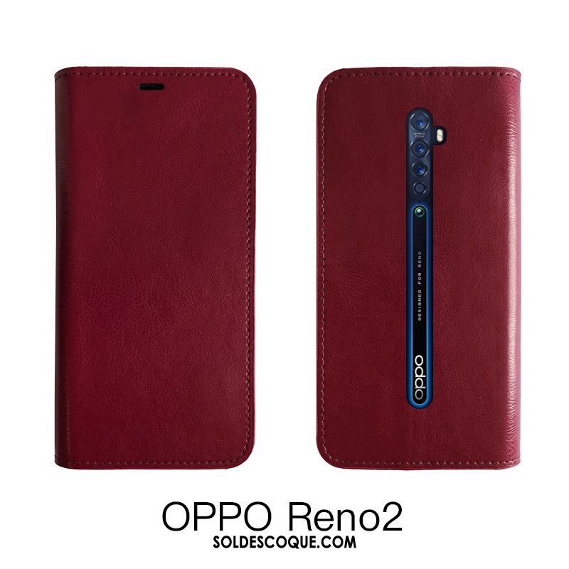 Coque Oppo Reno 2 Étui En Cuir Protection Noir Tempérer Cuir Véritable En Vente