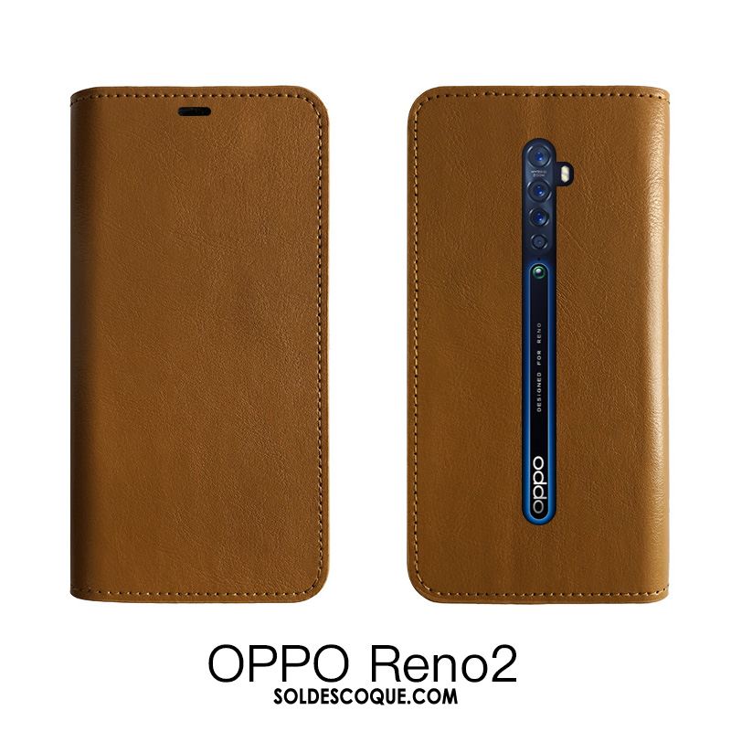 Coque Oppo Reno 2 Étui En Cuir Protection Noir Tempérer Cuir Véritable En Vente