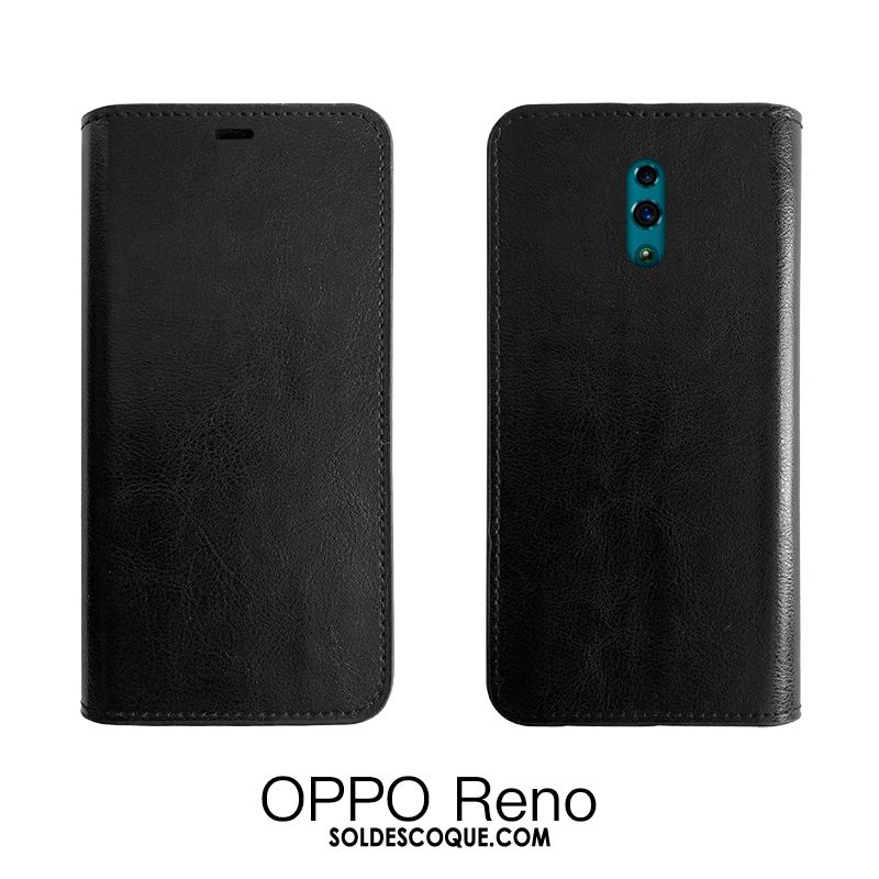 Coque Oppo Reno 2 Étui En Cuir Protection Noir Tempérer Cuir Véritable En Vente