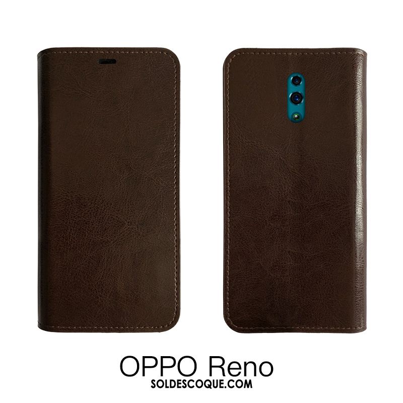 Coque Oppo Reno 2 Étui En Cuir Protection Noir Tempérer Cuir Véritable En Vente