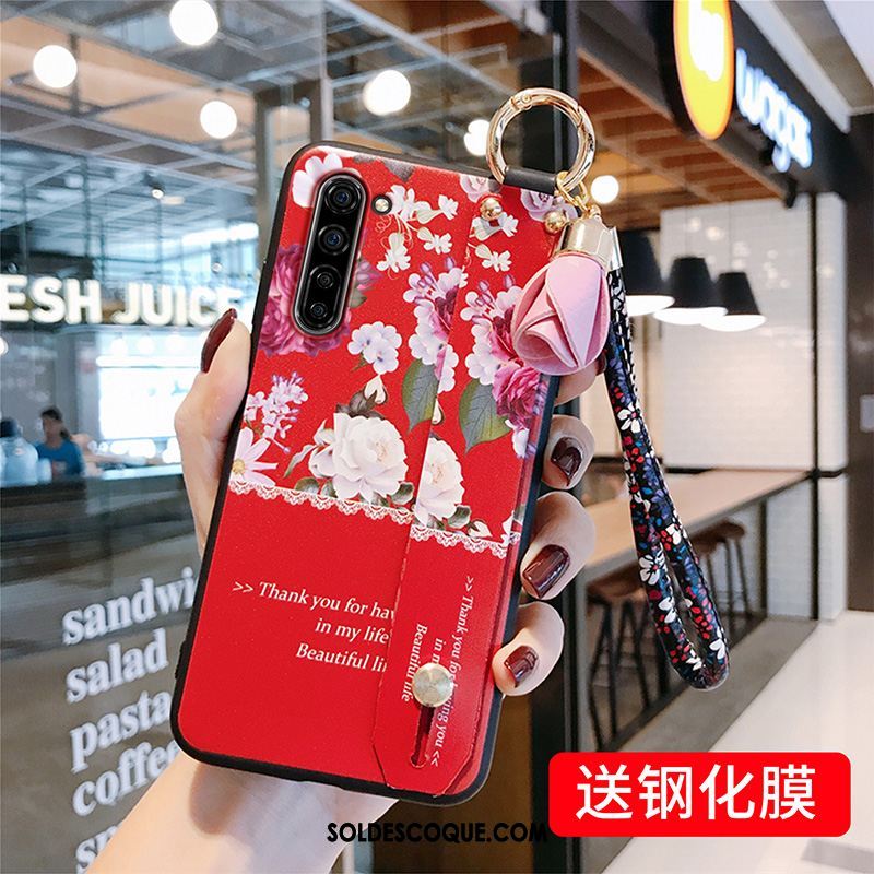 Coque Oppo Reno 3 Fleur Délavé En Daim Net Rouge Protection Téléphone Portable Soldes