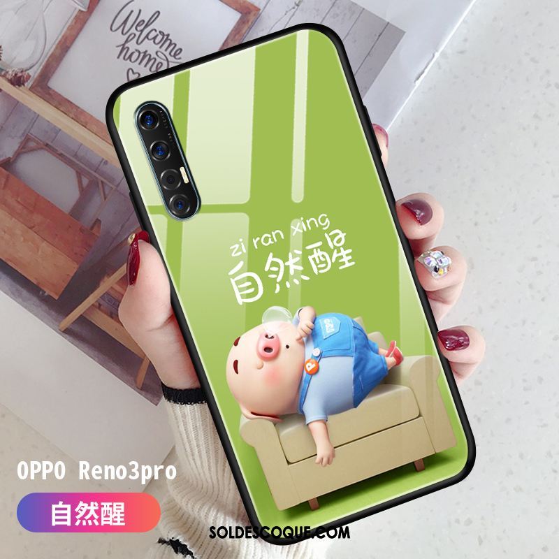 Coque Oppo Reno 3 Pro Dessin Animé Tendance Fluide Doux Vert Étui Pas Cher