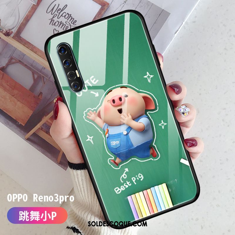 Coque Oppo Reno 3 Pro Dessin Animé Tendance Fluide Doux Vert Étui Pas Cher