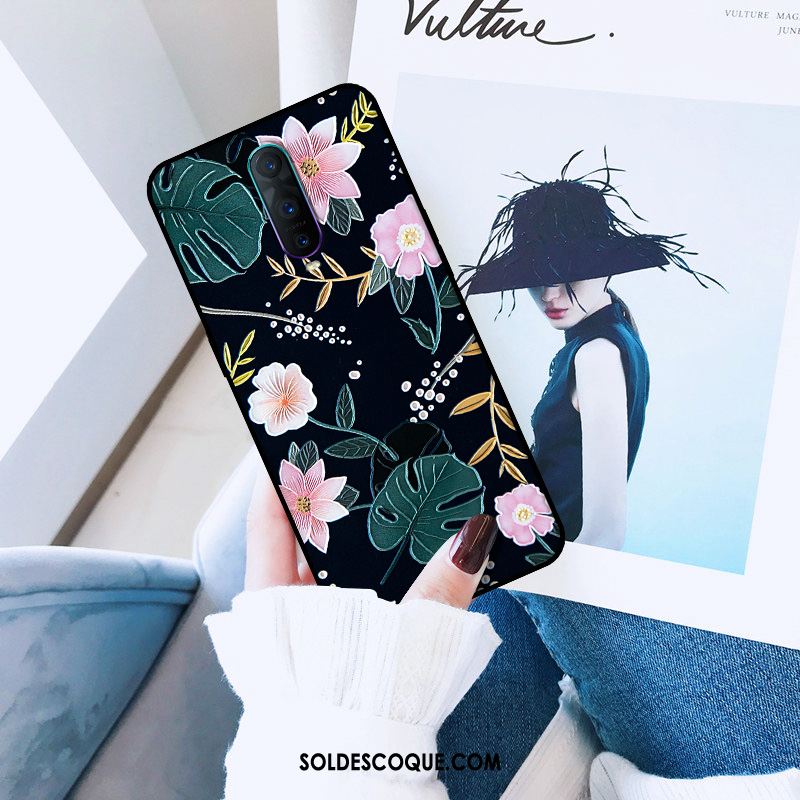 Coque Oppo Rx17 Pro Silicone Bleu Marin Fleur Vent Fluide Doux Housse Soldes