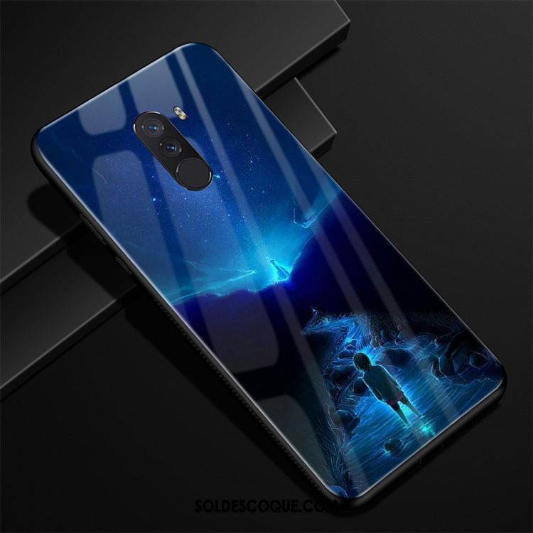 Coque Pocophone F1 Bleu Verre Créatif Tendance Téléphone Portable Pas Cher