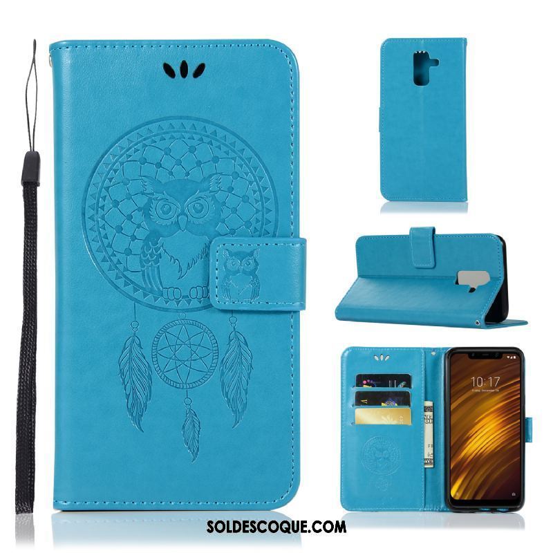 Coque Pocophone F1 Incassable Bleu Carte Petit Support Soldes