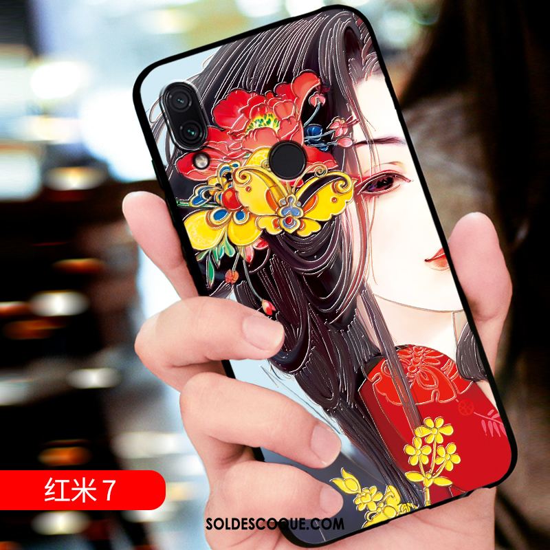 Coque Redmi 7 Rouge Personnalité Petit Téléphone Portable Délavé En Daim En Vente